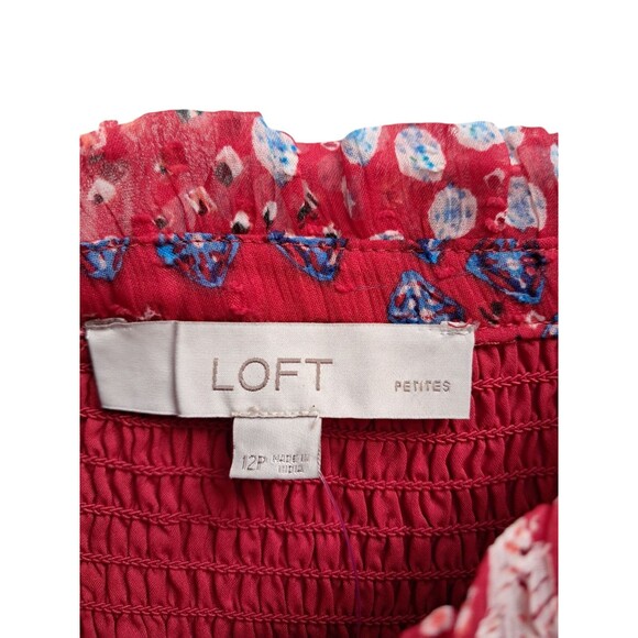 Loft Garden Smocked Bodice Tiered Maxi Dress Red Boho Fall Women's 12 Petite‎ - Picture 2 of 16